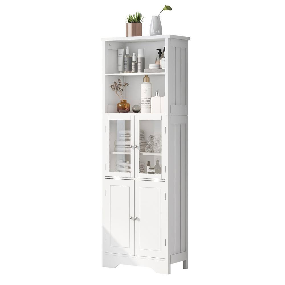22.6 in. W x 11.2 in. D x 64 in. H White Freestanding Bathroom Linen Cabine