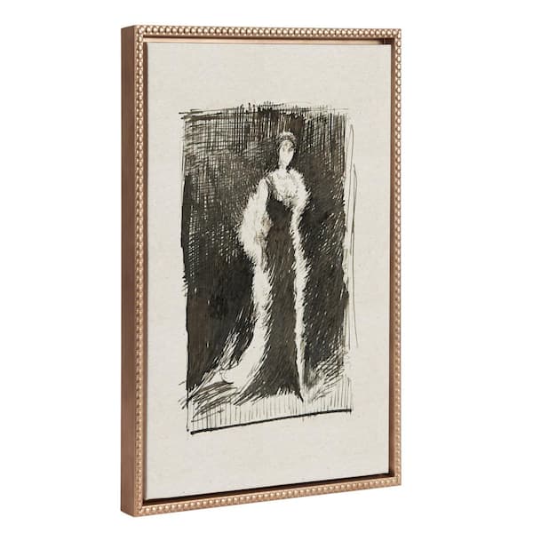 Kate and Laurel Modern Female Portrait Sketch Framed Canvas Wall Art 1-Piece Gold Framed Canvas Art Print, 18 in. x 24 in.