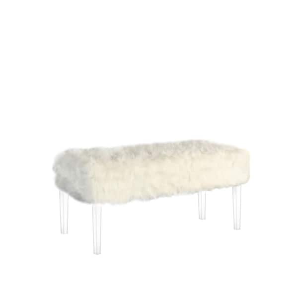 ORE International 20 in. White Beverly Faux Fur Storage Bench with Acrylic Ghost Legs