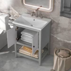 24 in. x 18 in. x 33 in. Elegant Freestanding Bathroom Vanity Storage Wood Cabinet in Gray with White Caremic Top