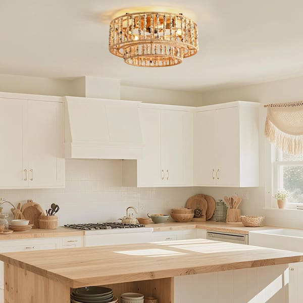 20 in. 5-Light Modern Smart Gold Flush Mount Ceiling Fan with Lights Included Remote（Bulb not included）