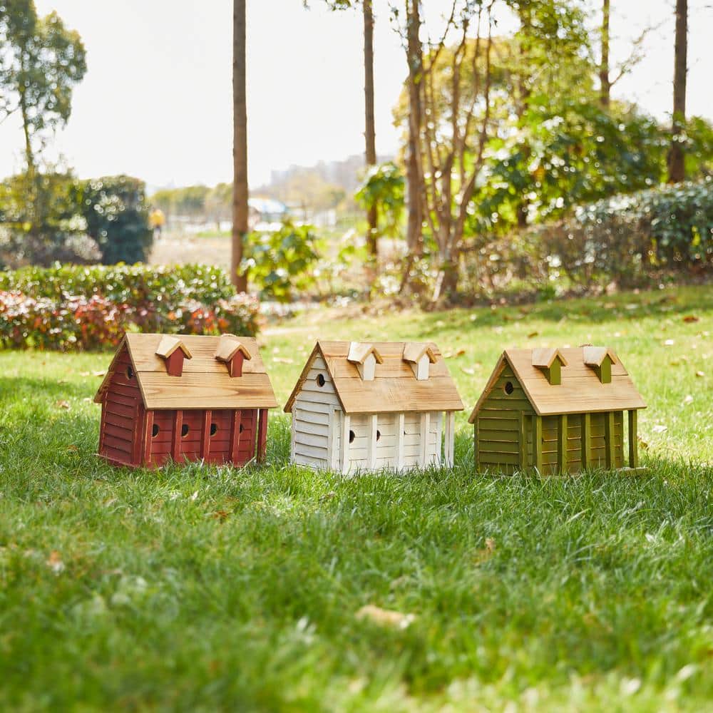 14.25" Green and Natural Wood Hanging Birdhouse