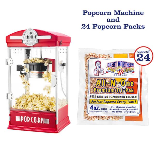 Great Northern Popcorn 1 Cups Oil Popcorn Machine, Stainless Steel,  Tabletop Popcorn Maker - Antique Style Foundation Popper - 8oz Kettle (Red)