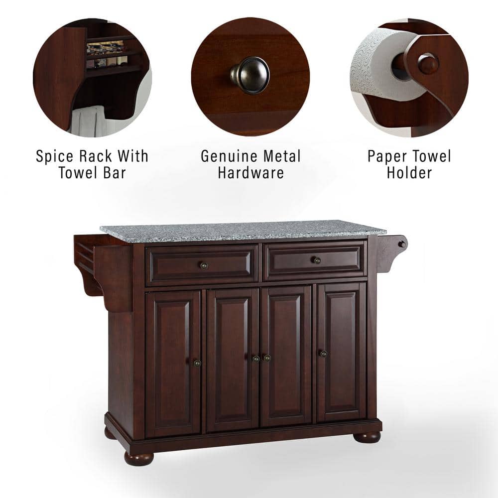 Alexandria Mahogany Kitchen Island with Granite Top and Storage