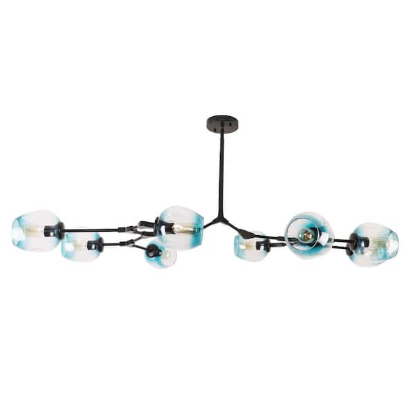 Oaks Aura Rochelle 8-Light Blue Color Clear Glass Shades Chandelier Adjustable Hanging Pendant Light