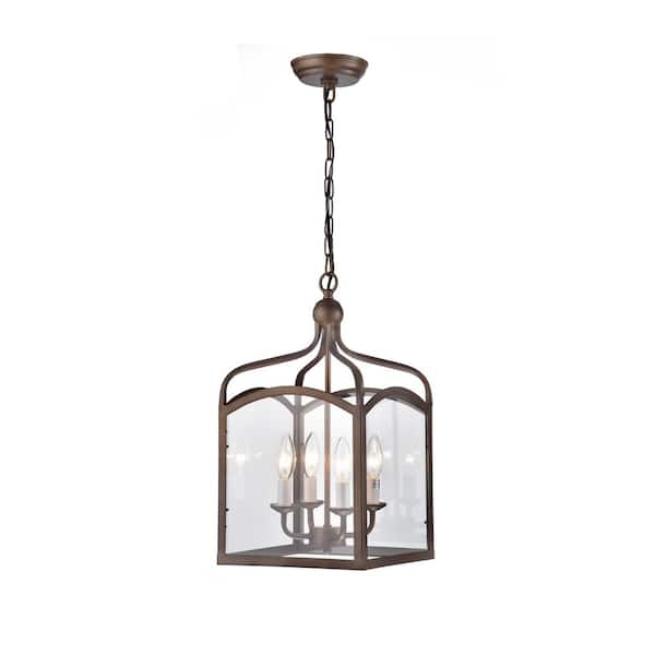 GREENVILLE SIGNATURE Tille 60-Watt 4-Light Golden Bronze Lantern Geometric Pendant Light, No Bulbs Included
