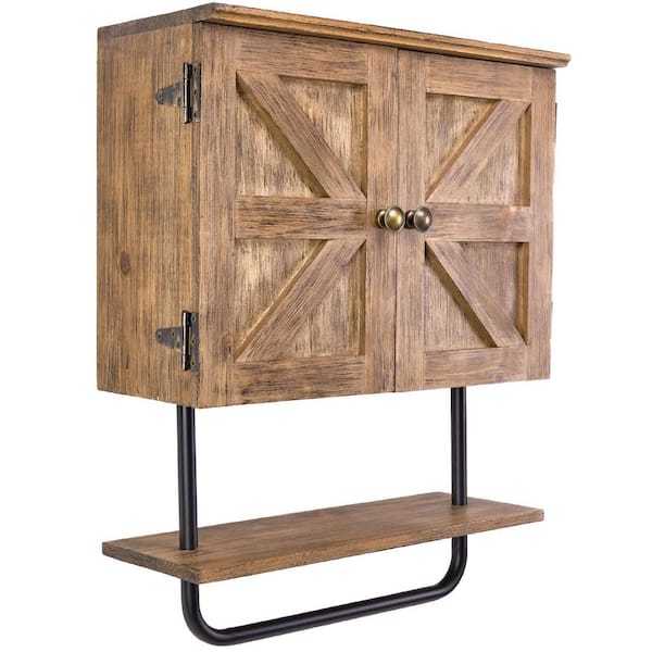 Excello 17-in. W x 21-in. H x 7-in. D Barndoor Bathroom Wall Cabinet in Rustic Brown