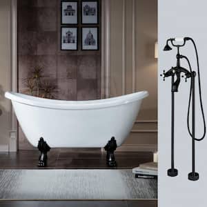 Topeka 59 in. Heavy Duty Acrylic Slipper Clawfoot Bath Tub in White Faucet, Claw Feet, Drain & Overflow in Matte Black