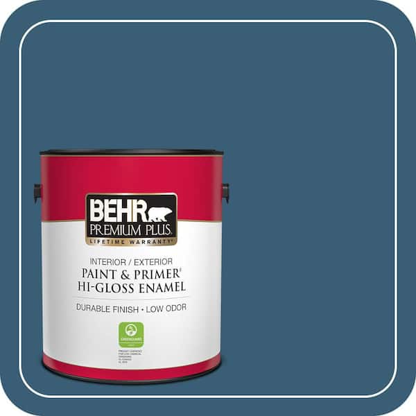BEHR PREMIUM PLUS 1 gal. #S490-7 Superior Blue Hi-Gloss Enamel Interior/Exterior Paint & Primer