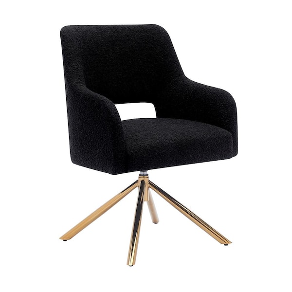 Stain Resistant Boucle Fabric Upholstered Swivel Vanity Stool Side Chair for Living Room Home Office in Black