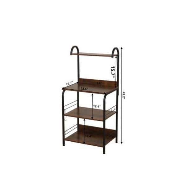Multifunctional Kitchen Shelf with 8 Hook Microwave Ovens with Adjustable Feet on 4 Layers(Rustic Brown)