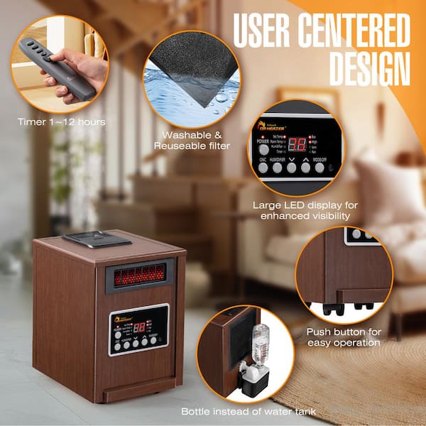 Dr Infrared Heater - Electric Infrared Dual Heating System Space Heater with Humidifier, Oscillation Fan, and Remote Control in Walnut