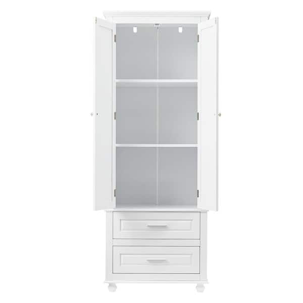 grossag 24 in. W x 15.7 in. D x 62.5 in. H White Freestanding Linen Cabinet with 2-Drawers and 2-Doors