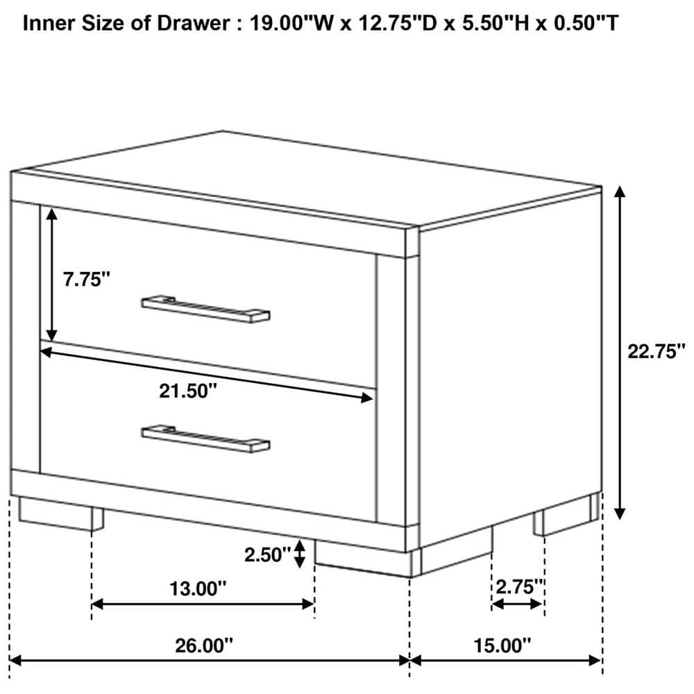 Transitional Cappuccino Brown 2-Drawer Nightstand with Silver Tone Bar Handles