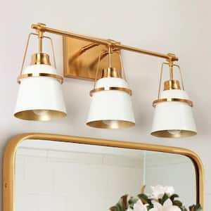 Modern Dome Bathroom Vanity Light 3-Light White and Funnel Gold Powder Room Wall Sconce Light with Metal Shades