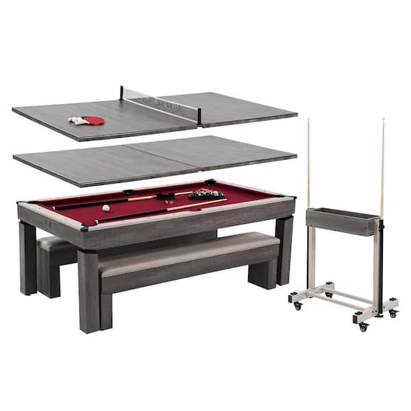 Barrington Prescott 7 ft. Pool Table, 3-in-1 Dining Top and Table Tennis with Game Accessories and Rolling Storage Caddy