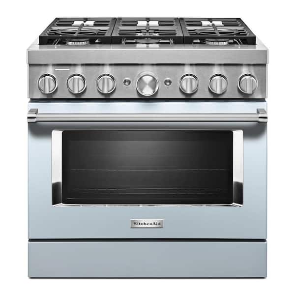 KitchenAid 36 in. 5.1 cu. ft. Dual Fuel Freestanding Smart Range with 6-Burners in Misty Blue