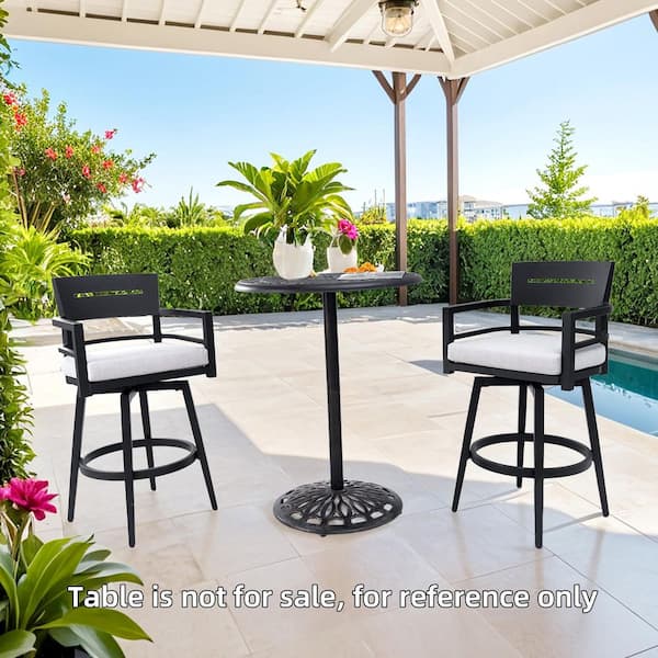 Swivel Aluminum Outdoor Bar Stool, Bar Chairs Set of 2 with Cast Silver Cushion, Ergonomic Backrest