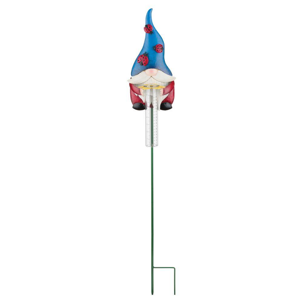 Whimsical Blue and Red Metal Gnome Rain Gauge