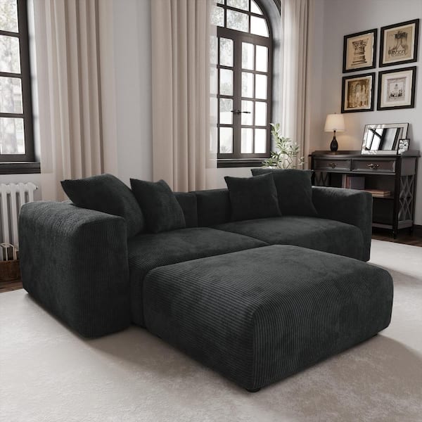 102.3 in. Square Arm Corduroy Velvet 3-Pieces Modular Free Combination Sectional Sofa in Black