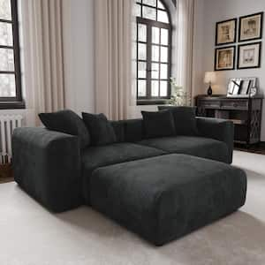 102.3 in. Square Arm Corduroy Velvet 3-Pieces Modular Free Combination Sectional Sofa with Ottoman in Black