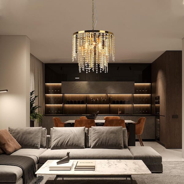 Modern 6-Light Bronze Double-Layer Chandelier with Clear Crystal