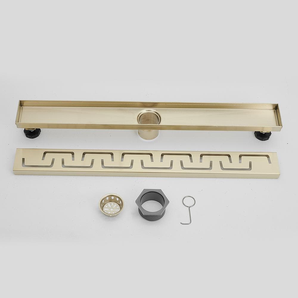 Brushed Gold Stainless Steel Linear Shower Drain with Square Holes