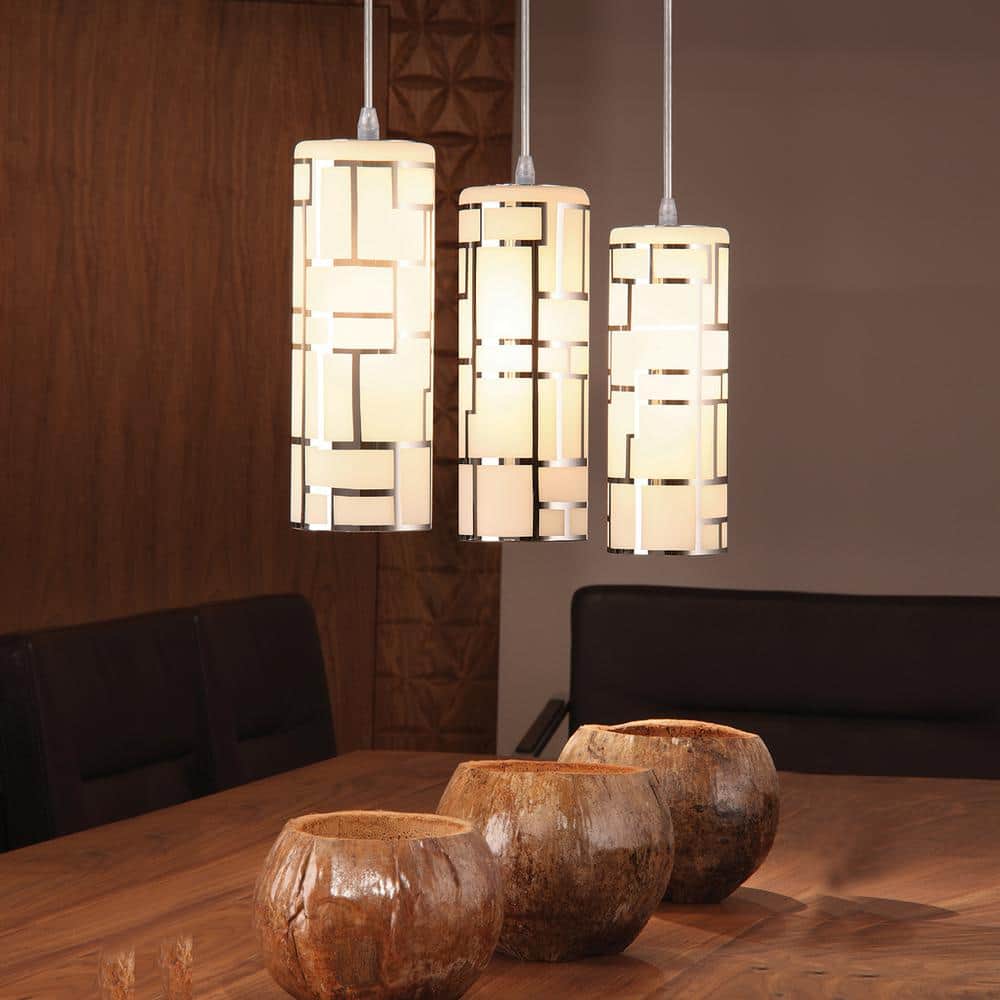 Bayman Modern Chrome and White Glass LED Island Pendant