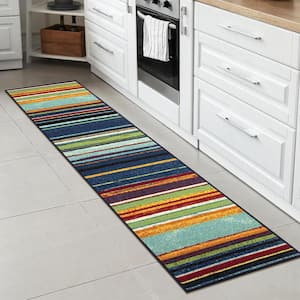Ottohome Collection Non-Slip Rubberback Striped 2x7 Indoor Runner Rug, 1 ft. 10 in. x 7 ft.,Multicolor