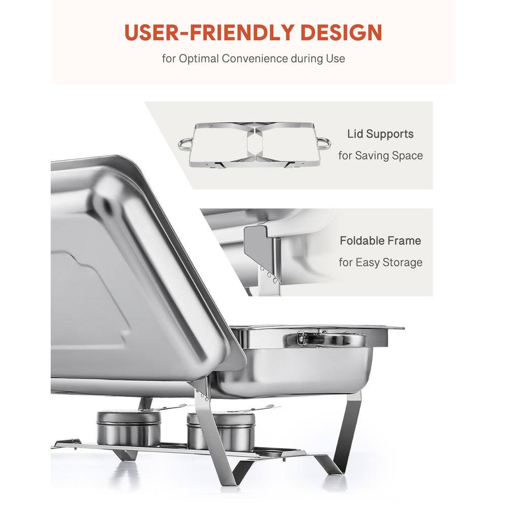 8 Quart Silver Stainless Steel Rectangle Chafing Dish Set