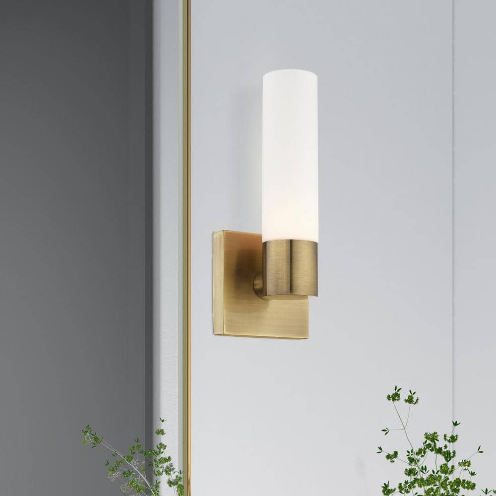 Antique Brass 11" Wall Sconce with Opal Glass