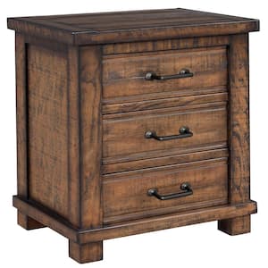 Rustic 3-Drawer Reclaimed Solid Wood Framhouse Nightstand (24 in. W x 17 in. D x 25.6 in. H)