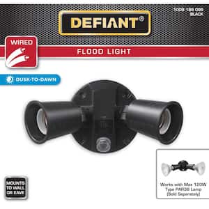 PAR Black Dusk-to-Dawn Activated Wired Outdoor 2-Head Security Flood Light