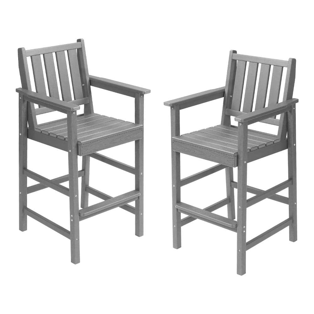 2-Piece HDPE Outdoor Counter Height Bar Stools, Tall Adirondack Chair with Footrest, Gray price history on PriceWatchPro