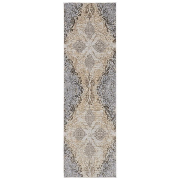 2 ft. x 8 ft. Gray and Brown Medallion Area Rug