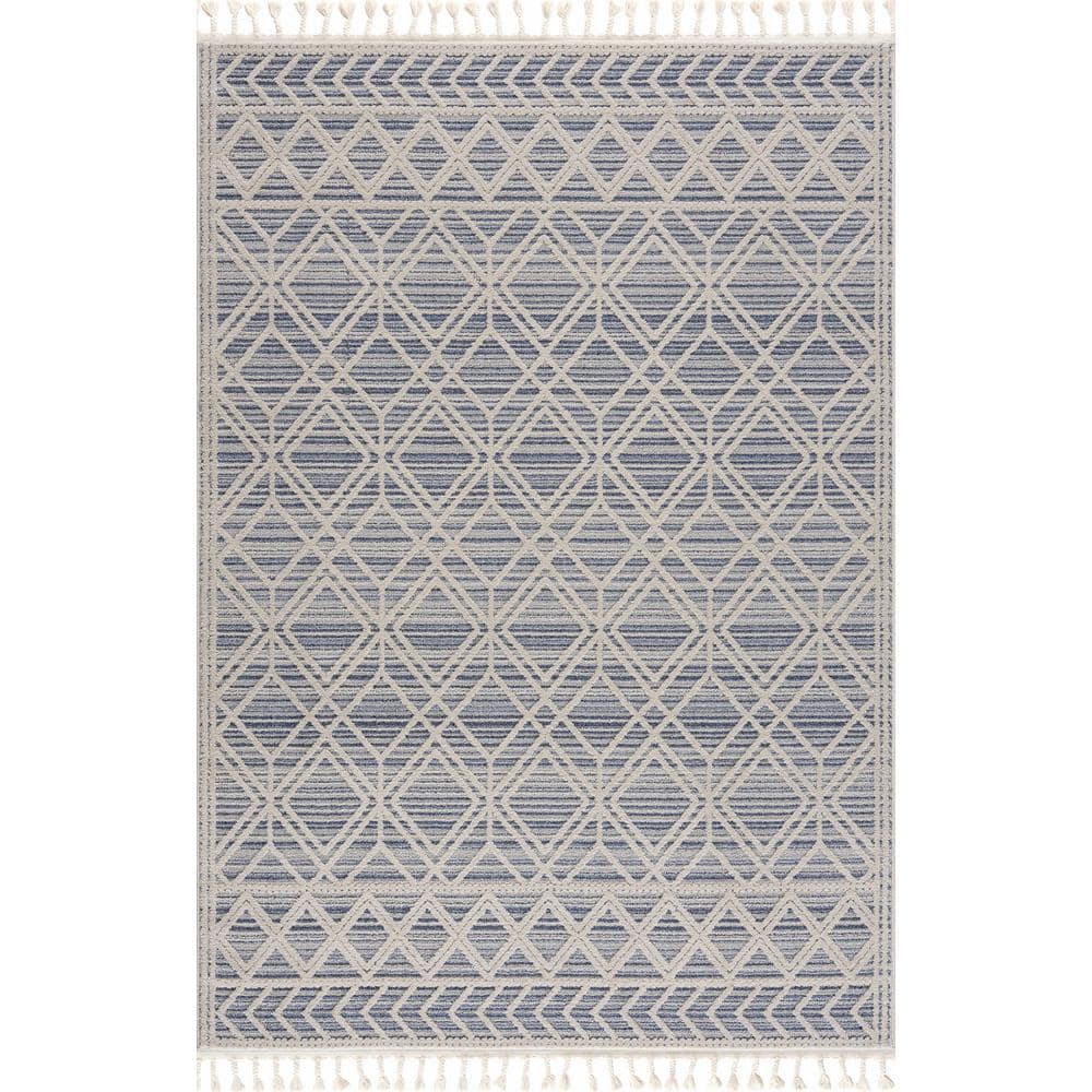 Light Blue and Cream Rectangular Synthetic Area Rug