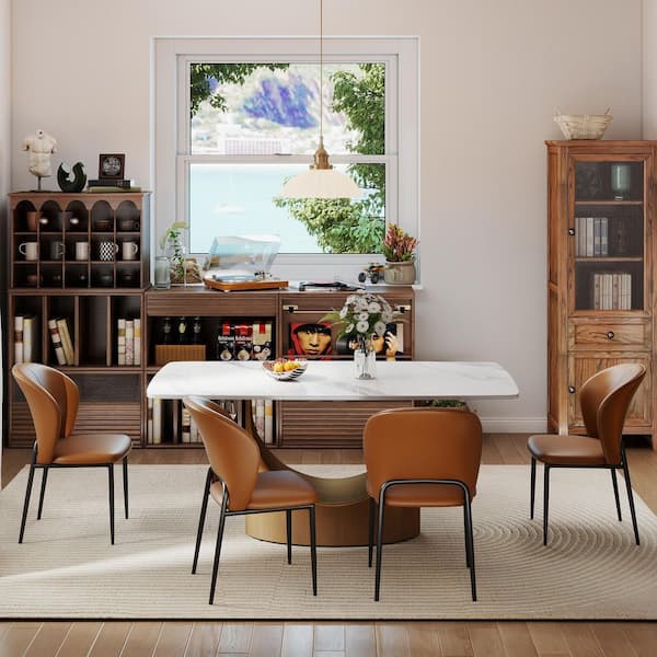 Set of 4 Modern Comfortable Upholstered Artificial Leather Dining Chair for Kitchen Dining Room, Coffee Brown