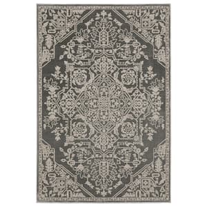 Imperial Gray 4 ft. x 6 ft. Center Persian-Inspired Oriental Medallion Polyester Indoor Area Rug
