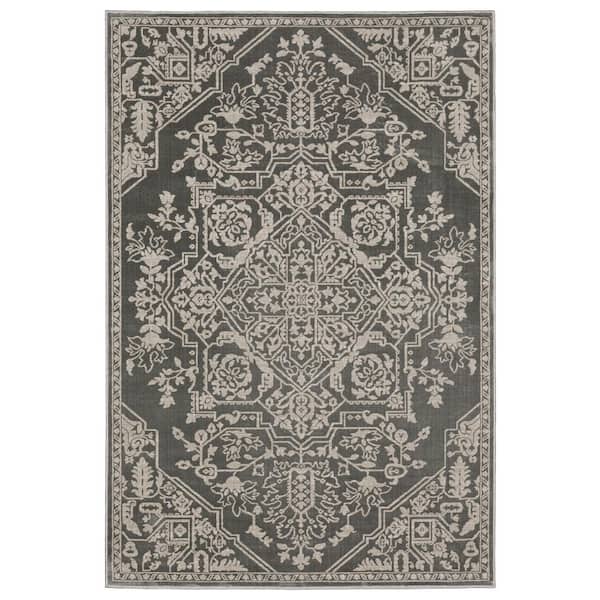 AVERLEY HOME Imperial Gray 5 ft. x 8 ft. Center Persian-Inspired Oriental Medallion Polyester Indoor Area Rug