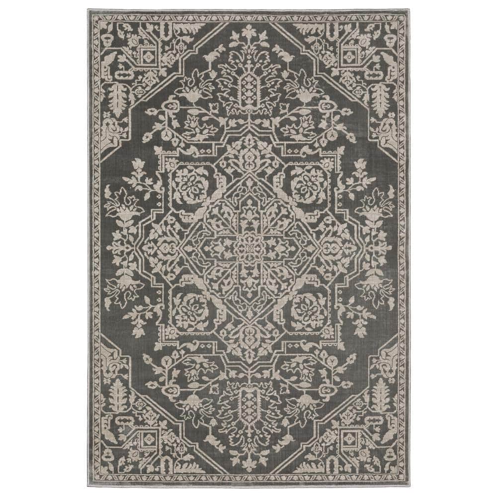 Imperial Gray 8 ft. x 11 ft. Center Old World-Inspired Oriental Medallion Polyester Indoor Area Rug price history on PriceWatchPro