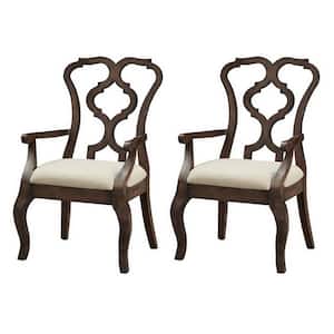 Chateau Brown, Ivory Upholstered Dining Arm Chairs (Set of 2)