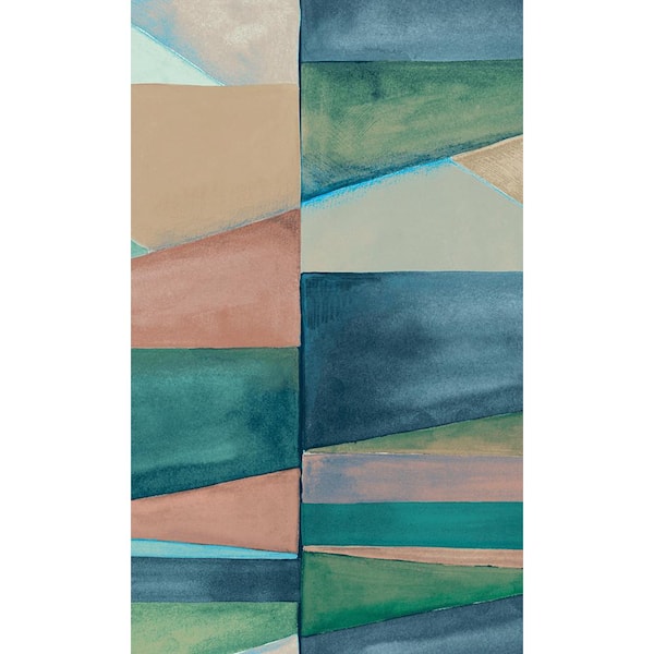 Walls Republic Sea Green Gradient Block Geometric Print Non-Woven Non-Pasted Textured Wallpaper 57 sq. ft.