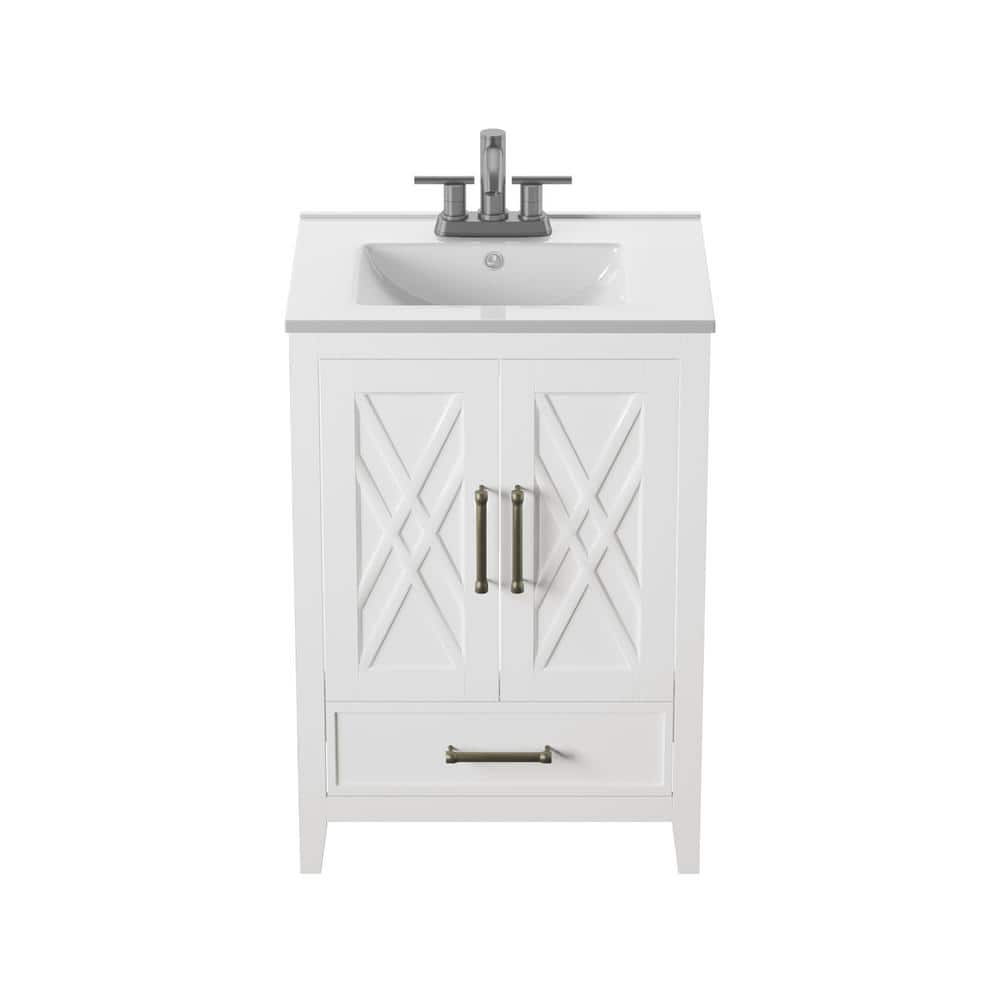 White Freestanding Single Bathroom Vanity with Lower Drawer