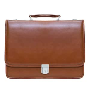 Lexington 15 in. Brown Top Grain Cowhide Leather Flapover Double Compartment Briefcase