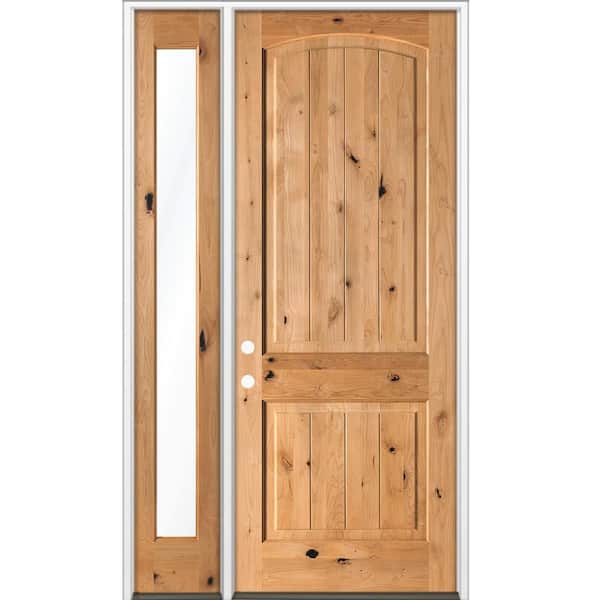 50 in. x 96 in. Knotty Alder Arch Top Right-Hand/Inswing Clear Glass BEHR Cedar Stain Wood Prehung Front Door w/ LFSL