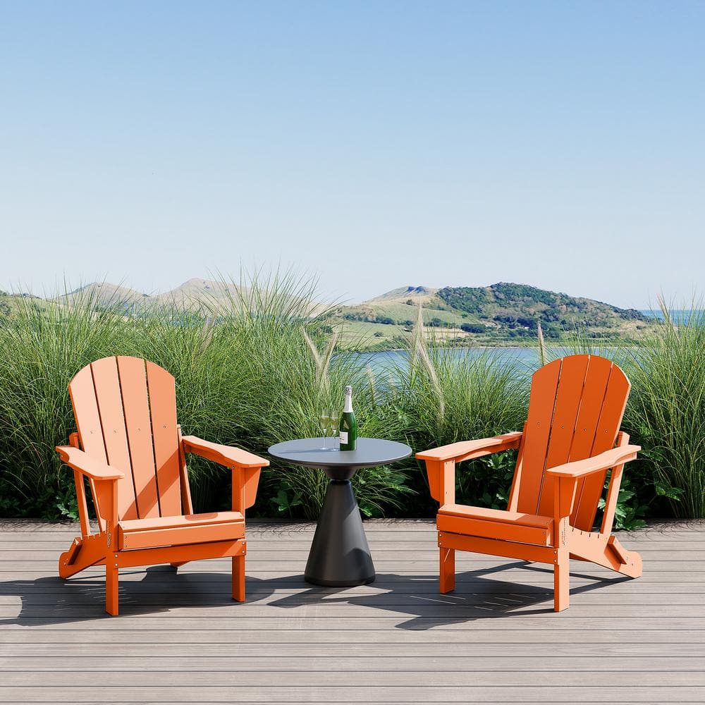 Orange HDPE Folding Adirondack Chairs Set of 2