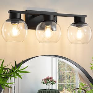 21.65 in. 3-Light Black Bathroom Vanity Light with Clear Glass Shades, Bulbs not Included