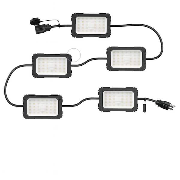 120-Volt LED Work String Light Fixture Linkable Waterproof 90-Watt 10800LM Hanging Lighting for Construction Jobsite