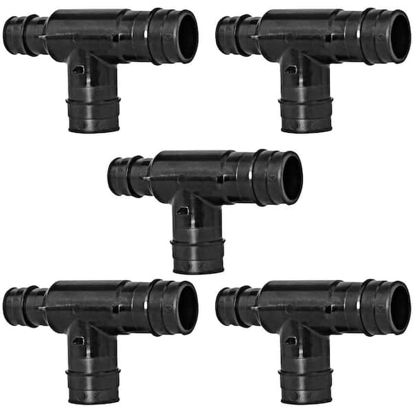 PLUMBFLEX 3/4 in. x 1/2 in. x 3/4 in. PEX-A Reducing Tee Pipe Fitting Plastic Poly Alloy Expansion Barb in Black (Pack of 5)