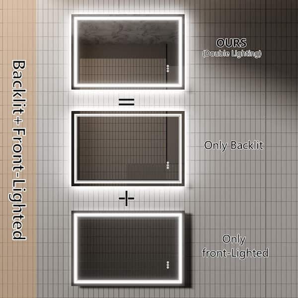 48 in. W x 32 in. H Rectangular Frameless LED Light Dimmable Anti-Fog Wall Bathroom Vanity Mirror